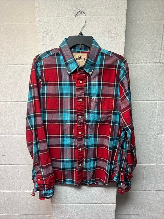 Hollister Other - Hollister Men's Red and Teal Plaid Button-Down Shirt